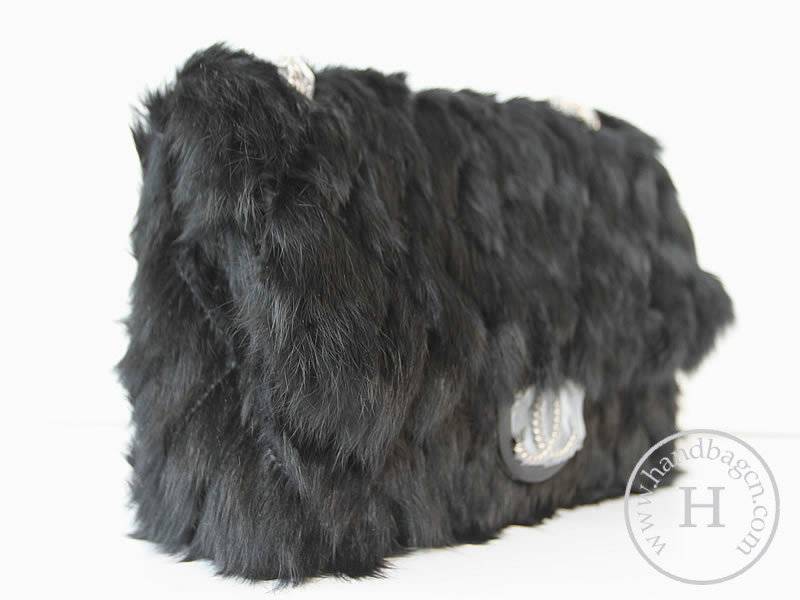 Chanel 46980 Replica Handbag Black Rabbit Hair With Silver Hardware - Click Image to Close