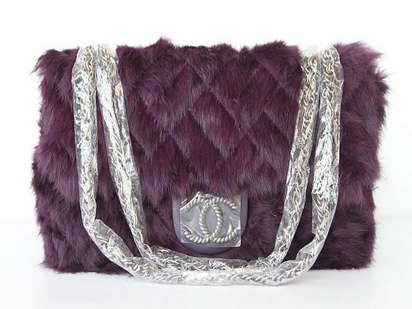 Chanel 46980 Replica Handbag Purple Rabbit Hair With Silver Hardware - Click Image to Close