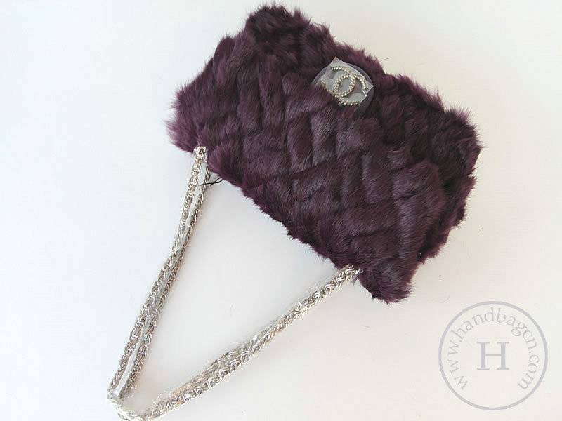 Chanel 46980 Replica Handbag Purple Rabbit Hair With Silver Hardware