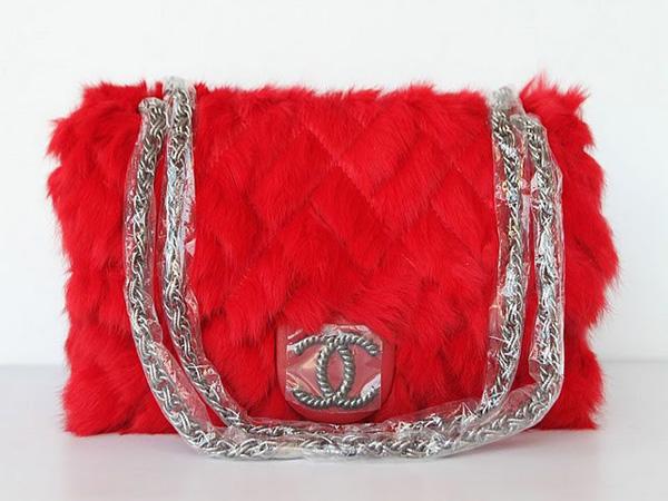 Chanel 46980 Replica Handbag Red Rabbit Hair With Silver Hardware - Click Image to Close