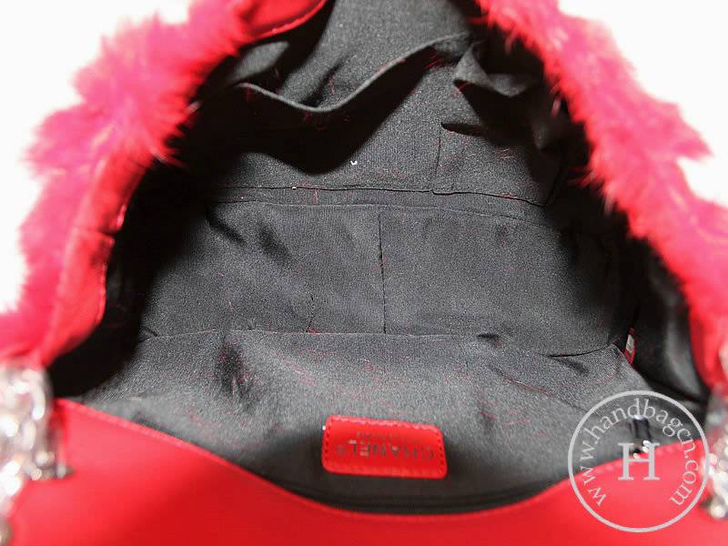 Chanel 46980 Replica Handbag Red Rabbit Hair With Silver Hardware
