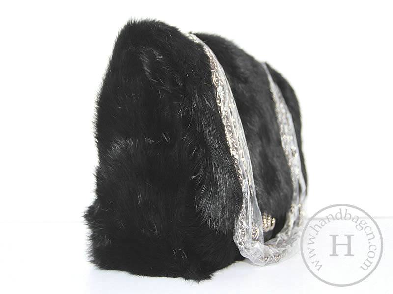 Chanel 46982 Black Rabbit Hair Replica Handbag With Silver Hardware