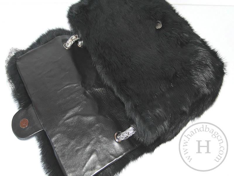Chanel 46982 Black Rabbit Hair Replica Handbag With Silver Hardware