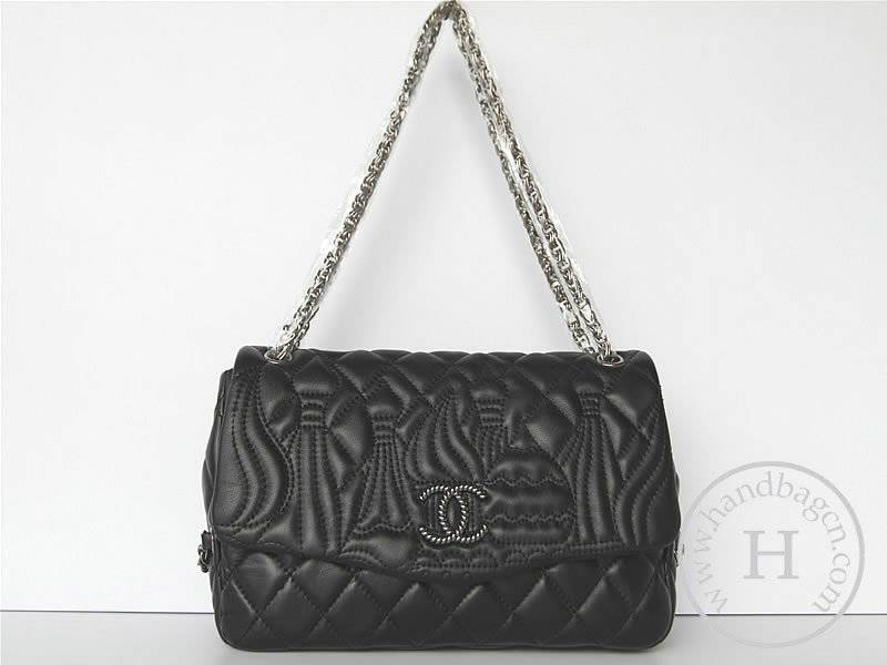 Chanel 47048 Replica Handbag Black Lambskin Leather With Silver Hardware