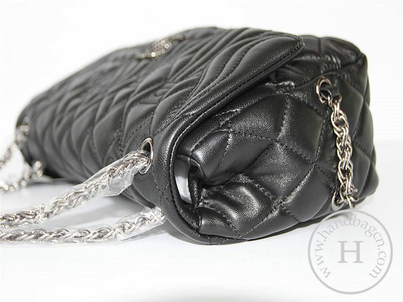 Chanel 47048 Replica Handbag Black Lambskin Leather With Silver Hardware - Click Image to Close