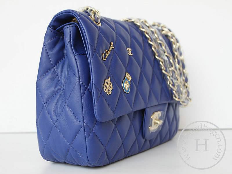 Chanel 47274 Replica Handbag Blue Lambskin Leather With Gold Hardware