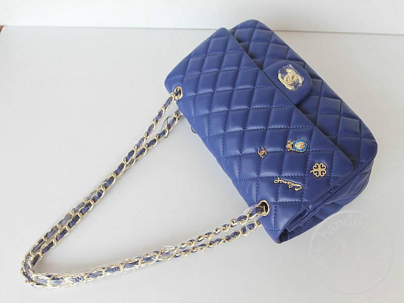 Chanel 47274 Replica Handbag Blue Lambskin Leather With Gold Hardware - Click Image to Close