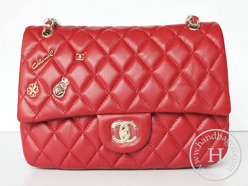 Chanel 47274 Replica Handbag Red Lambskin Leather With Gold Hardware