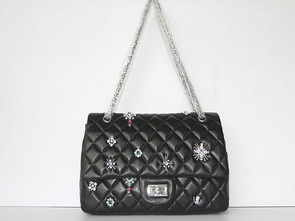 Chanel 47322 Replica Handbag Black Lambskin Leather With Silver Hardware - Click Image to Close