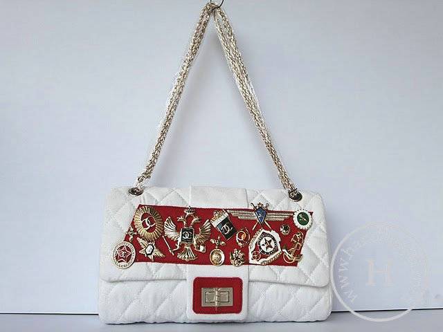 Chanel 47359 Replica Handbag White Fabric And Lambskin Leather With Gold Hardware