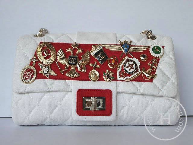 Chanel 47359 Replica Handbag White Fabric And Lambskin Leather With Gold Hardware - Click Image to Close