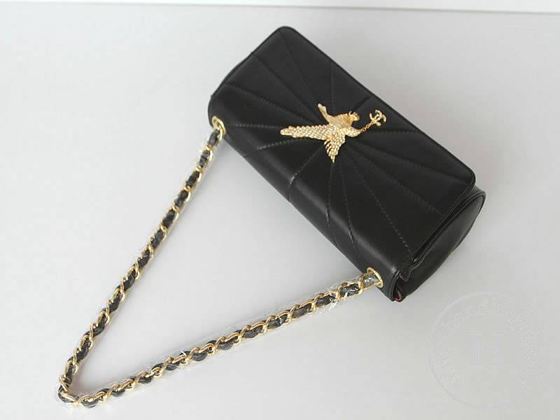 Chanel 47588 Replica Handbag Black Lambskin Leather With Gold Hardware