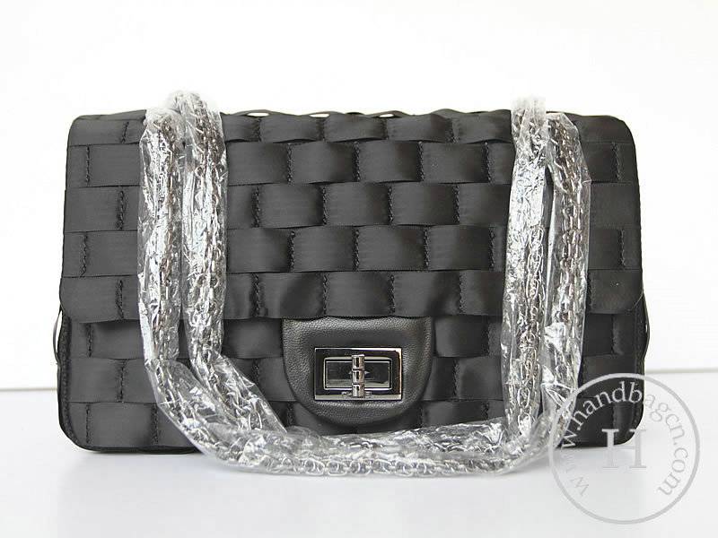 Chanel 47650 Replica Handbag Black Fabric And Lambskin Leather With Silver Hardware