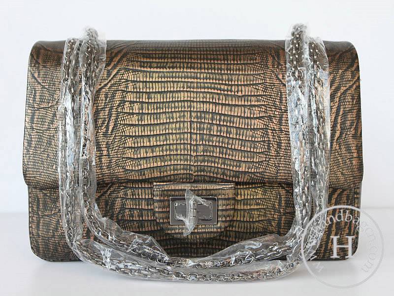 Chanel 47671 Replica Handbag Bronze Lizardstripe Leather With Silver Hardware