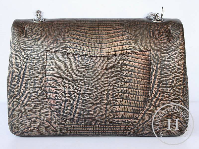 Chanel 47671 Replica Handbag Bronze Lizardstripe Leather With Silver Hardware
