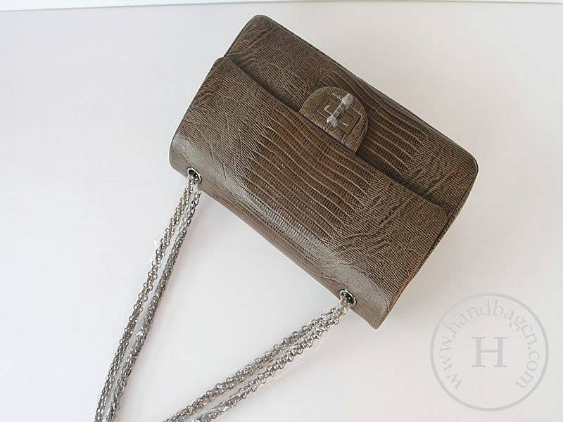 Chanel 47671 Replica Handbag Coffee Lizardstripe Leather With Silver Hardware