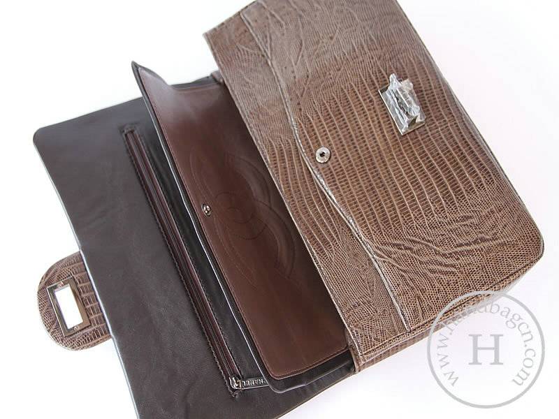 Chanel 47671 Replica Handbag Coffee Lizardstripe Leather With Silver Hardware