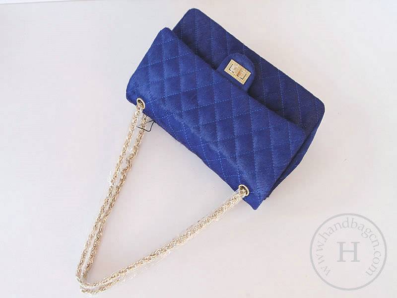 Chanel 46980 Replica Handbag Blue Horsehair With Gold Hardware