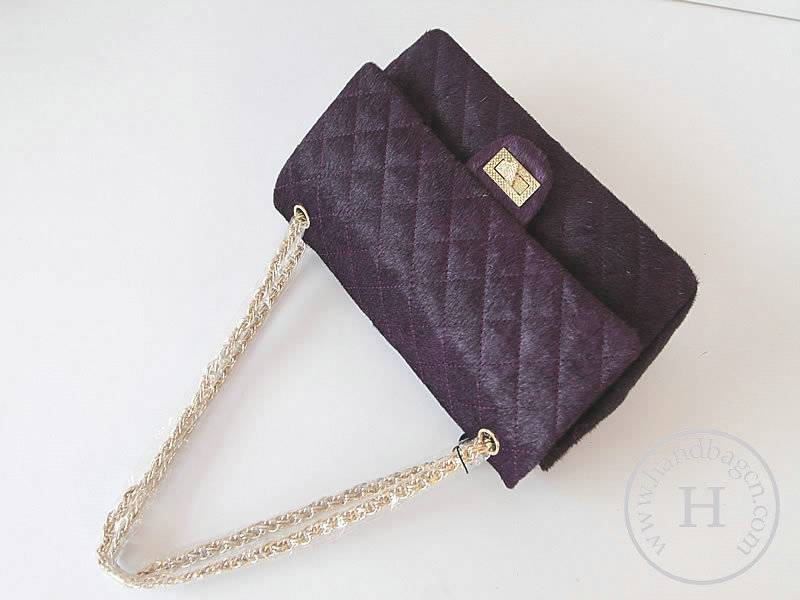 Chanel 46980 Purple Horsehair Replica Handbag With Gold Hardware - Click Image to Close