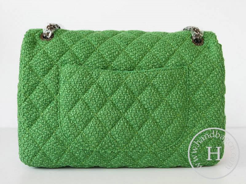 Chanel 47700 Replica Handbag Green Fabric With Lambskin Leather With Silver Hardware - Click Image to Close