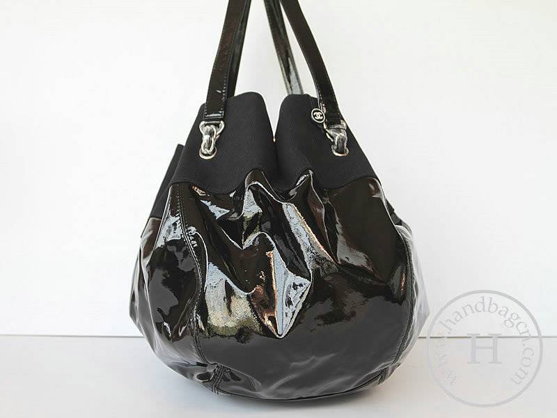 Chanel 47808 Replica Handbag Black Patent Leather With Silver Hardware