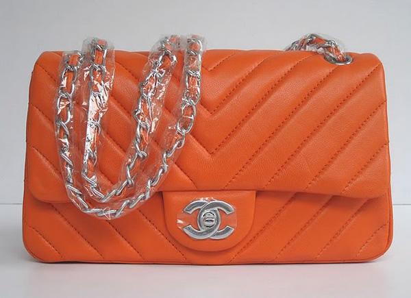 Chanel 48183 Replica Handbag Orange Lambskin Leather With Silver Hardware