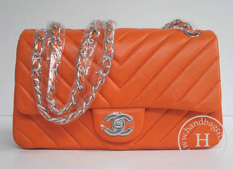 Chanel 48183 Replica Handbag Orange Lambskin Leather With Silver Hardware - Click Image to Close