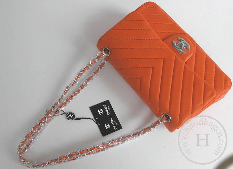 Chanel 48183 Replica Handbag Orange Lambskin Leather With Silver Hardware