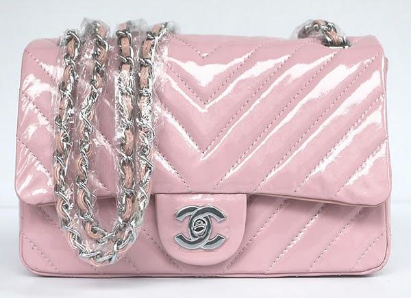 Chanel 48183 Replica Handbag Pink Patent Leather With Silver Hardware