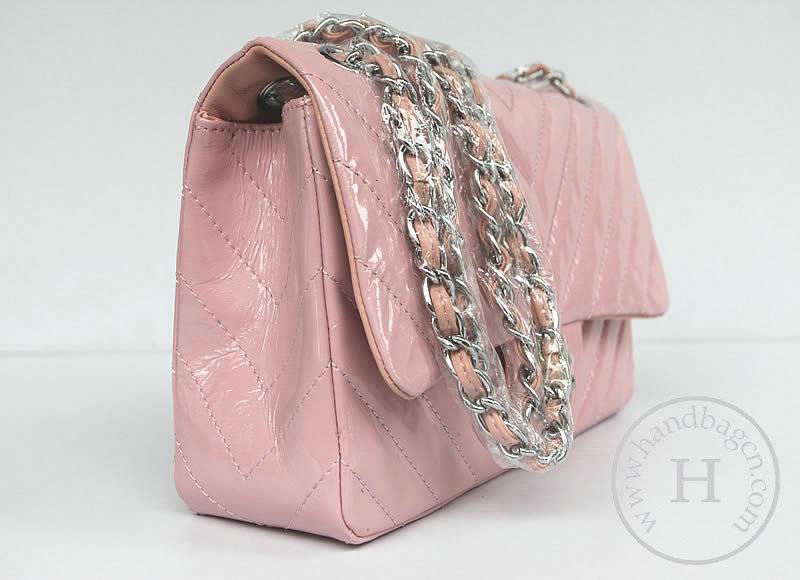 Chanel 48183 Replica Handbag Pink Patent Leather With Silver Hardware - Click Image to Close