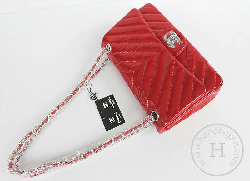 Chanel 48183 Replica Handbag Red Patent Leather With Silver Hardware