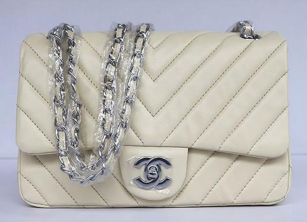 Chanel 48183 Replica Handbag Cream Lambskin With Silver Hardware - Click Image to Close