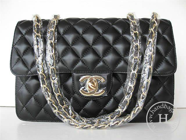 Chanel 48220 replica handbag Classic black lambskin leather with Gold hardware - Click Image to Close