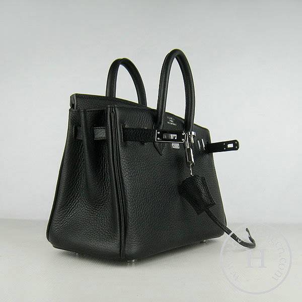 Hermes birkin 25cm 6068 Knockoff handbag Black Cow leather with Silver Hardware - Click Image to Close