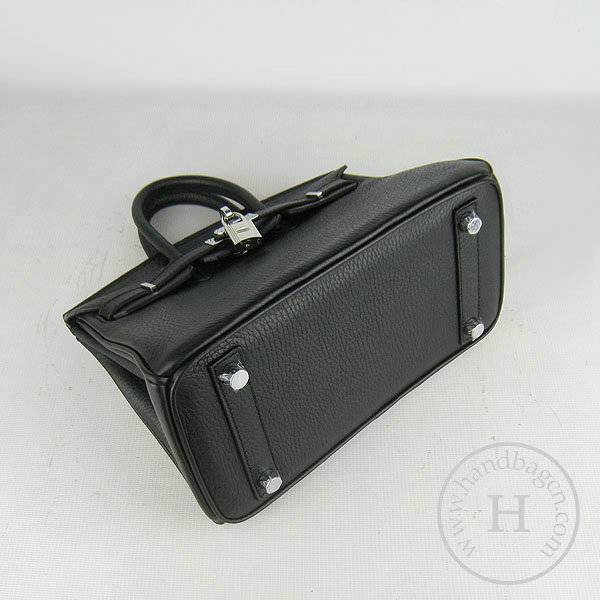 Hermes birkin 25cm 6068 Knockoff handbag Black Cow leather with Silver Hardware