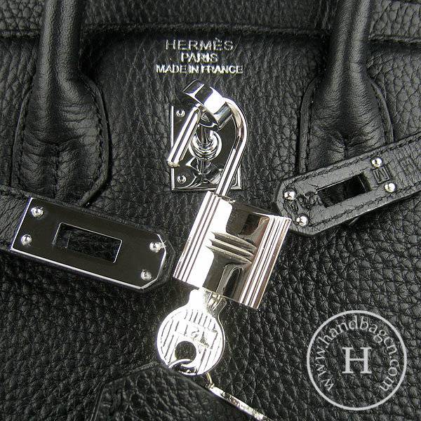 Hermes birkin 25cm 6068 Knockoff handbag Black Cow leather with Silver Hardware - Click Image to Close