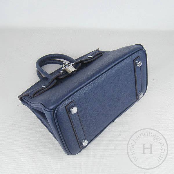Hermes birkin 25cm 6068 Knockoff handbag Dark Blue Cow leather with Silver Hardware - Click Image to Close