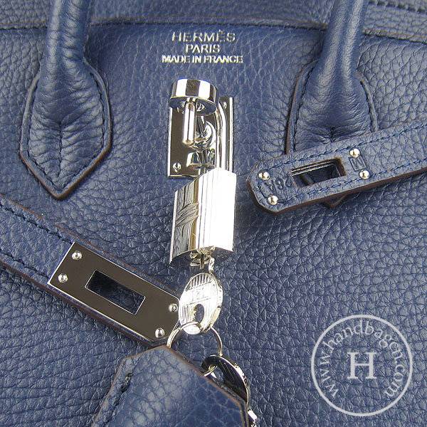 Hermes birkin 25cm 6068 Knockoff handbag Dark Blue Cow leather with Silver Hardware - Click Image to Close