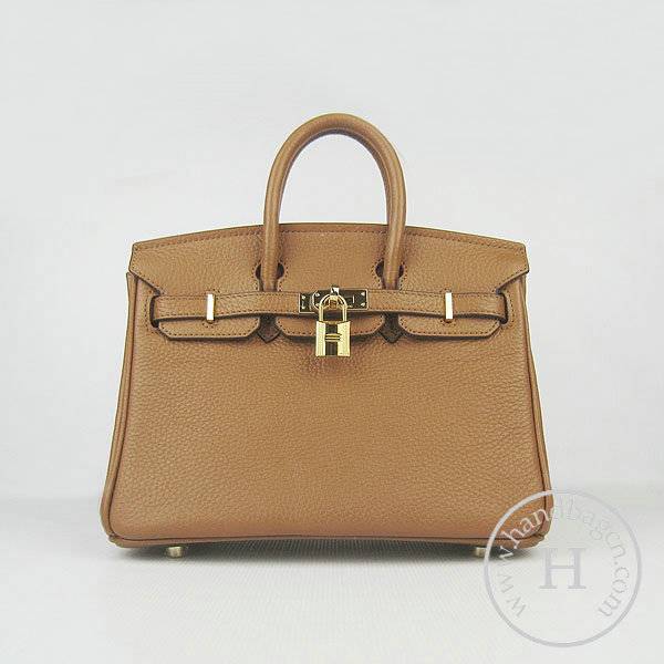 Hermes birkin 25cm 6068 Knockoff handbag Light Coffee Cow leather with Gold Hardware