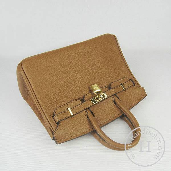 Hermes birkin 25cm 6068 Knockoff handbag Light Coffee Cow leather with Gold Hardware