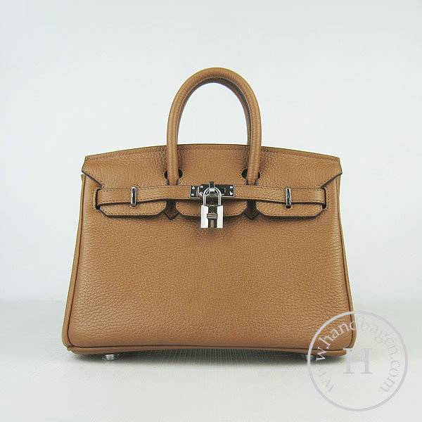 Hermes birkin 25cm 6068 Knockoff handbag Light Coffee Cow leather with Silver Hardware