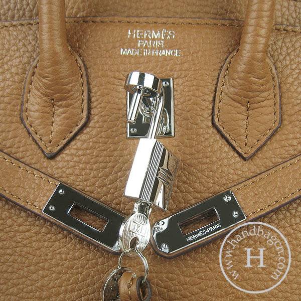 Hermes birkin 25cm 6068 Knockoff handbag Light Coffee Cow leather with Silver Hardware - Click Image to Close