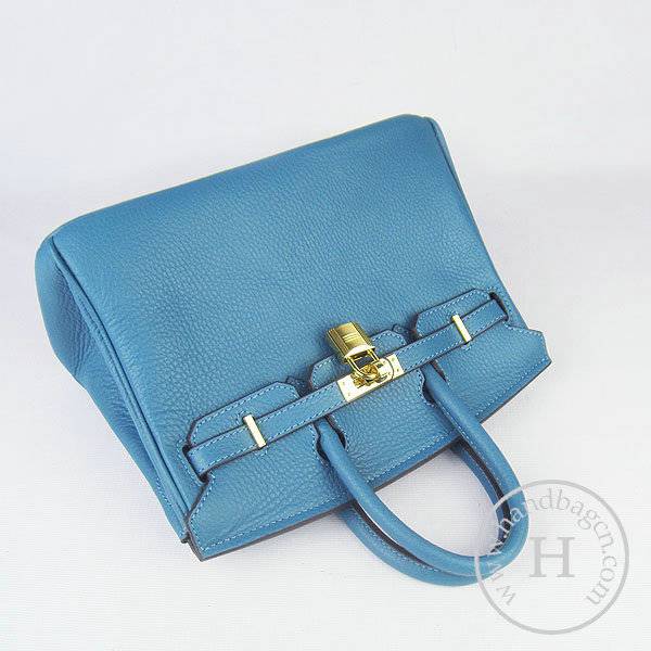 Hermes birkin 25cm 6068 Knockoff handbag middle blue Cow leather with Glod Hardware - Click Image to Close