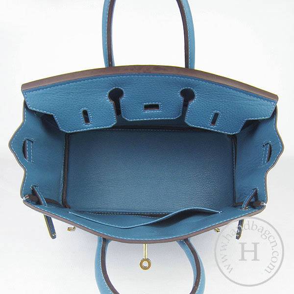 Hermes birkin 25cm 6068 Knockoff handbag middle blue Cow leather with Glod Hardware