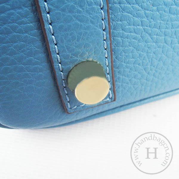 Hermes birkin 25cm 6068 Knockoff handbag middle blue Cow leather with Glod Hardware