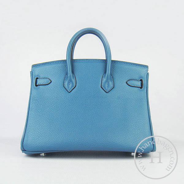 Hermes birkin 25cm 6068 Knockoff handbag middle blue Cow leather with Silver Hardware - Click Image to Close