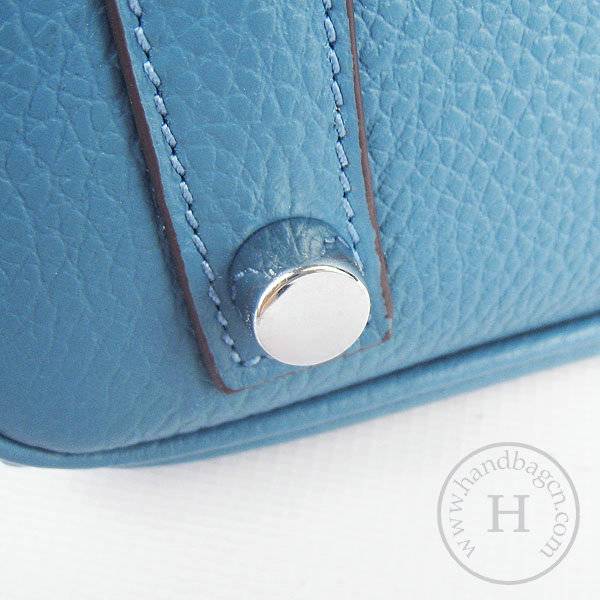 Hermes birkin 25cm 6068 Knockoff handbag middle blue Cow leather with Silver Hardware
