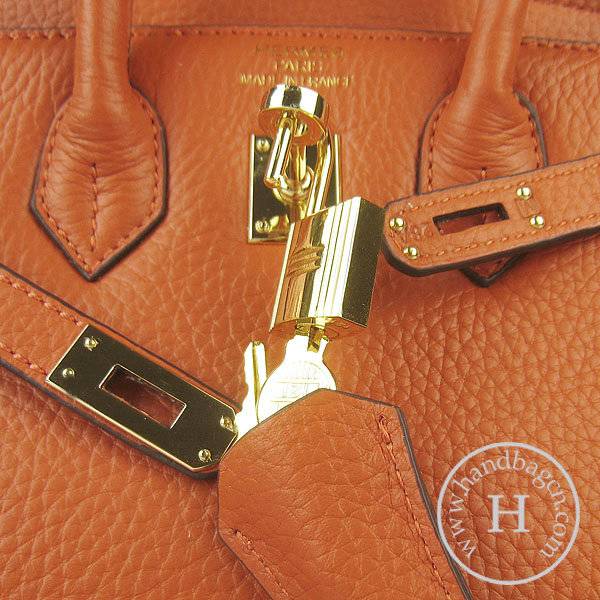 Hermes birkin 25cm 6068 Knockoff handbag Orange Cow leather with Gold Hardware - Click Image to Close