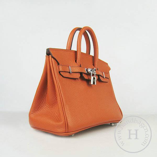 Hermes birkin 25cm 6068 Knockoff handbag Orange Cow leather with Silver Hardware - Click Image to Close