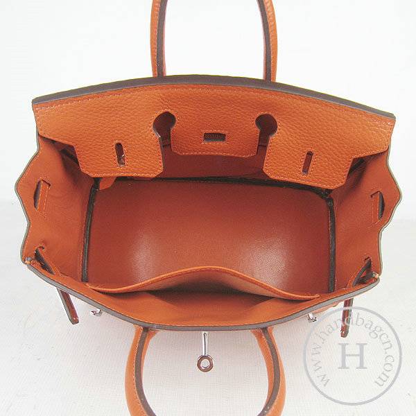 Hermes birkin 25cm 6068 Knockoff handbag Orange Cow leather with Silver Hardware
